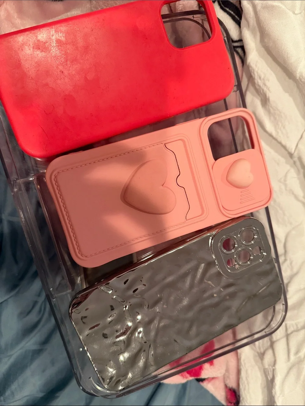 Pink Heart Phone Case Bundle with Red & Silver Cases